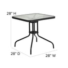 Flash Furniture 28" Square Tempered Glass Metal Table with Black Rattan Edging-5mm Thick Glass