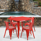 Flash Furniture 31.5'' Square Red Metal Indoor-Outdoor Table Set with 4 Arm Chairs (ET-CT002-4-70-RED-GG)-Galvanized Steel, Metal, Rubber