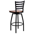 Flash Furniture HERCULES Series Black Ladder Back Swivel Metal Barstool - Cherry Wood Seat-Cherry Finished Wood Seat