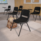 Flash Furniture Black Ergonomic Shell Chair with Right Handed Flip-Up Tablet Arm-Black Plastic Seat and Back