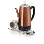 Euro Cuisine PER12 12 Cup Electric Coffee Percolator with Keep Warm Function, Copper Finish-Ready-to-serve indicator light