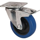 Kleton Blue Caster, Swivel With Brake, 5" (127 Mm), Rubber, 400 Lbs. (181 Kg.) - 5 Pack-Bolt Hole Size 3/8" (9.52 mm)