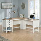 Sauder 65"W Cottage Road L-Desk - Soft White- Lower shelf for additional storage of books, binders, or an organizing bin