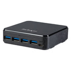 StarTech 4 x 4 USB 3.0 Peripheral Sharing Switch-Share up to four USB 3.0 devices between four different computers - 4X4 USB 3.0 Peripheral Sharing Switch for Mac / Windows / Linux - Save costs with this USB switch by sharing USB devices such as a printer / portable hard drive / mouse / keyboard with four computers - USB 3.0 switch with remote port selector lets you switch devices from one computer to another with the press of a button - Hot pluggable USB A/B switch - Over-current protection - LED indicates