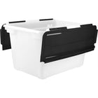Storex Reinforced Flip Top Letter/Legal File Box, 45L, Frosted/Black-Swing-top, inter-connecting lid is always attached to the base