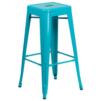 Flash Furniture 30" High Backless Crystal Teal-Blue Indoor-Outdoor Barstool-Stackable Industrial Style Modern Stool