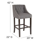 Flash Furniture Carmel Series 30" High Transitional Tufted Walnut Barstool with Accent Nail Trim - Dark Grey Fabric-Walnut Wood Finish