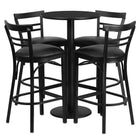 Flash Furniture 24'' Round Black Laminate Table Set with Round Base and 4 Ladder Back Metal Bar Stools, Black Vinyl Seat-Black Powder Coated Chair and Table Frame