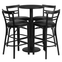 Flash Furniture 24'' Round Black Laminate Table Set with Round Base and 4 Ladder Back Metal Bar Stools, Black Vinyl Seat-Black Powder Coated Chair and Table Frame