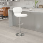 Flash Furniture Contemporary Vinyl Adjustable Height Barstool with Vertical Stitch Back & Chrome Base - White-Height Adjustable Seat with Gas Lift
