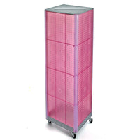 Azar Displays 60" x 16" 4-Sided Pegboard Floor Display with Wheels, Pink (700406-PNK)-Square tower spinner with wheels