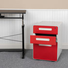Flash Furniture Ergonomic 3-Drawer Mobile Locking Filing Cabinet with Anti-Tilt Mechanism & Letter/Legal Drawer - White/Red-Utility Drawers: 13"W x 18.75"D x 2.75"H; File Drawer: 13"W x 18.75"D x 9.75"H