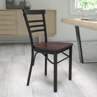 Flash Furniture HERCULES Series Black Three-Slat Ladder Back Metal Restaurant Chair - Walnut Wood Seat-Curved Support Bar