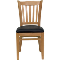Flash Furniture HERCULES Series Vertical Slat Back Natural Wood Restaurant Chair - Black Vinyl Seat-Wood Chair