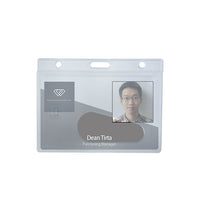 Beslayn Heavy Duty Frosted Rigid Plastic ID Badge Holder, Horizontal 3-3/8" x 2-1/8", Clear, 50 Pack-Heavy duty frosted rigid plastic card holder with thumb notch for easy insertion