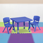 Flash Furniture 24" Square Blue Plastic Height Adjustable Activity Table Set with 2 Chairs-Activity Table