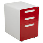 Flash Furniture Ergonomic 3-Drawer Mobile Locking Filing Cabinet with Anti-Tilt Mechanism & Letter/Legal Drawer - White/Red-Sleek appearance with inset handles