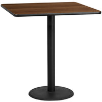 Flash Furniture 42" Square Walnut Laminate Table Top with 24" Round Bar Height Table Base, Black Finish (XUWA4242TR24B)-Bar Height Hospitality Table