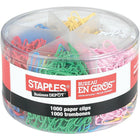 Staples #1 Size Vinyl-Coated Paper Clips - Assorted Colours - 1000 Pack-Vinyl coated, metal paper clips slide easily, never leave marks on your documents