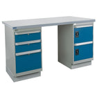 Kleton Workbench, Wood Filled Steel Top, 2 Pedestals and 3 Drawers and 2 Doors, 30"W x 60"L x 34"H-34" overall height