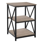 Monarch Specialties 3597 Accent Table - 26"H/Dark Taupe/Black Metal-3-tier accent table featuring a square tabletop and 2 storage shelves in a dark taupe wood-look finish