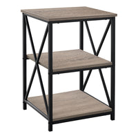 Monarch Specialties 3597 Accent Table - 26"H/Dark Taupe/Black Metal-3-tier accent table featuring a square tabletop and 2 storage shelves in a dark taupe wood-look finish