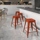 Flash Furniture 24" High Backless Distressed Kelly Red Metal Indoor-Outdoor Counter Height Stool-Backless Design
