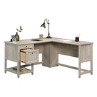 Sauder 59"W Edge Water L-Desk - Chalked Chestnut- Lower shelf for additional storage