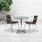 Flash Furniture 27.5" Round Aluminum Indoor-Outdoor Table Set with 2 Dark Brown Rattan Chairs-Set Includes Table and 2 Chairs