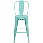 Flash Furniture 30" High Mint Green Metal Indoor-Outdoor Barstool with Back-Bistro Style Barstool