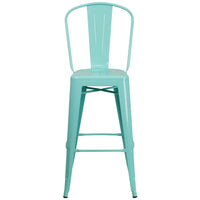 Flash Furniture 30" High Mint Green Metal Indoor-Outdoor Barstool with Back-Bistro Style Barstool