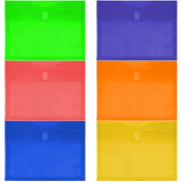 JAM Paper Plastic Envelopes with Hook & Loop - 9.75" x 11.75" - Assorted Colours - 6 Pack -Colours: Red, Lime Green, Yellow, Orange, Blue, Purple