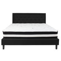 Flash Furniture Roxbury King Size Tufted Upholstered Platform Bed with Pocket Spring Mattress - Black Fabric-King Platform Bed and Mattress Set