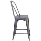 Flash Furniture 24" High Clear Coated Indoor Counter Height Stool with Back-Curved Back with Vertical Slat