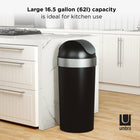 Umbra Venti Trash Can with Swing Top Lid - Black/Nickel - 16-Gallon (62 L) Capacity-Large 16.5 gallon (62 L) capacity: Venti works with 20 gal (75 L) or 24 gal (90 L) garbage bags, including drawstring and flap bags