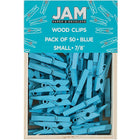 JAM Paper Wood Clothing Pin Clips, Small, 7/8, Blue, 2 Packs of 50, 100 Total(2230717361a)-.875in