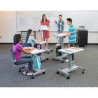 Luxor (STUDENT-C) Student Desk - Sit/Stand Desk with Height Adjustable Crank Handle-Four 3" chrome locking casters, two with locking brakes
