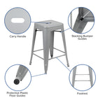 Flash Furniture 24" High Metal Counter-Height, Indoor Bar Stool in Silver - Stackable Set of 4-Cross Brace with frame protective caps