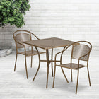 28'' Square Gold Indoor-Outdoor Steel Patio Table Set with 2 Round Back Chairs [CO-28SQ-03CHR2-GD-GG]-Set Includes Table and 2 Chairs