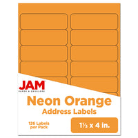 JAM Paper Rectangular Shipping Address Labels - 1-1/3" x 4" - Neon Orange - 126 Pack -English only packaging