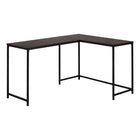 Monarch Specialties 7390 58" Computer Desk - Espresso Top/Black Metal Corner-L-shaped computer desk with a large desktop in a dark brown espresso finish