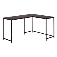 Monarch Specialties 7390 58" Computer Desk - Espresso Top/Black Metal Corner-L-shaped computer desk with a large desktop in a dark brown espresso finish