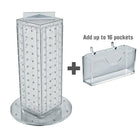 Azar Displays 4"W x 12"H x 4"D 4-Sided Pegboard Gift Card Display with Revolving Base. Translucent Clear (700229-CLR)-Includes 16 pockets for standard gift cards & Acrylic Sign Holder strip and stands on a 9" round revolving base