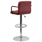 Flash Furniture Contemporary Quilted Vinyl Adjustable Height Barstool with Arms & Chrome Base - Burgundy-Quilted Design Covering