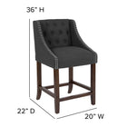 Flash Furniture Carmel 24"H Transitional Tufted Walnut Counter Height Stool with Accent Nail Trim - Charcoal Fabric - 2 Pack-Floor Protector Glides