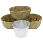 Cathay Importers Seagrass Basket with PVC Hard Liner, Natural, 3 Pack (EC-08-1943)-Top opening 6.5"Dia; Mid-belly height 4.5"H