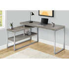 Monarch Specialties 7586 60" Computer Desk - Concrete/Silver Metal L/R Corner-Storage includes 2 open shelves, which can be assembled on the left or right hand side