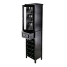 Winsome Burgundy Wine Cabinet 15-Bottle, Glass Door, Black-Assembly Required