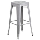24'' Round Silver Metal Indoor-Outdoor Bar Table Set with 2 Square Seat Backless Barstools (CH-51080BH-2-30SQST-SIL-GG)-4
