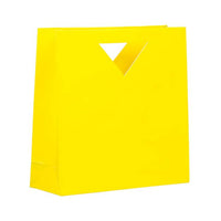 Jam Paper Heavy Duty Die Cut Glossy Gift Bags with Triangle Handle - Medium - 12" x 12" x 4" - Yellow - 3 Pack-Color: Yellow Glossy